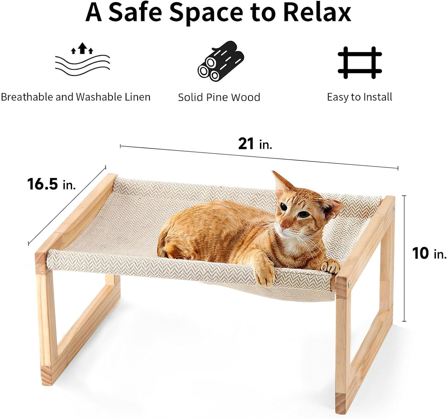 Dog Bed, Large Breathable Cat Bed, Wooden Cat Hammock for Outdoor, 21 X 16.5 Inch Elevated Pet Furniture Suitable for Kitty, Puppy, Rabbit, Bunny and Small Animal