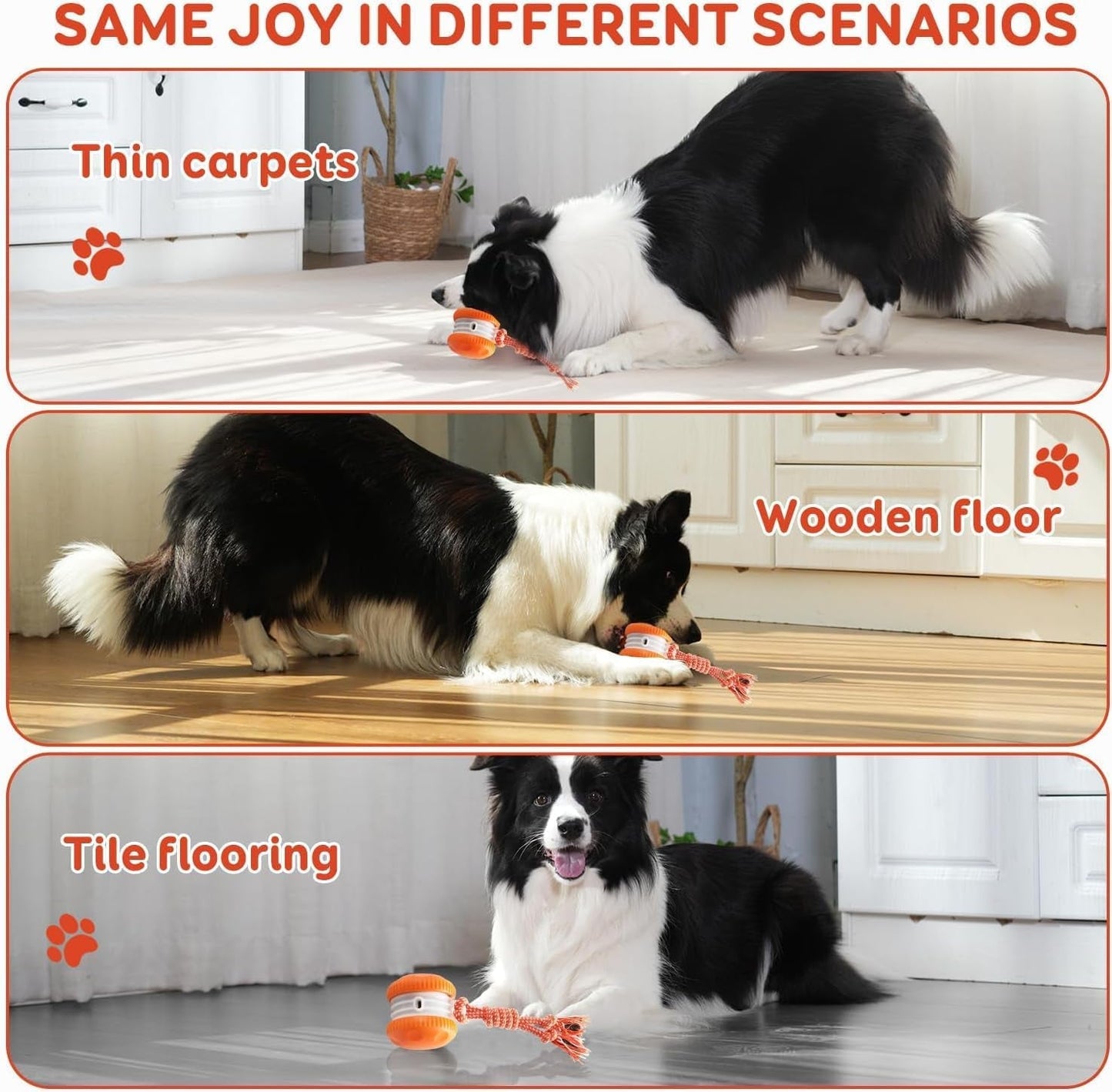 Interactive Dog Ball, Random Path Electric Automatic Moving and Rolling Dogs Toy with Rope for Small Medium Large Dogs, Motion-Activated Dog Stimulation Toy for Boredom Relief (Orange)