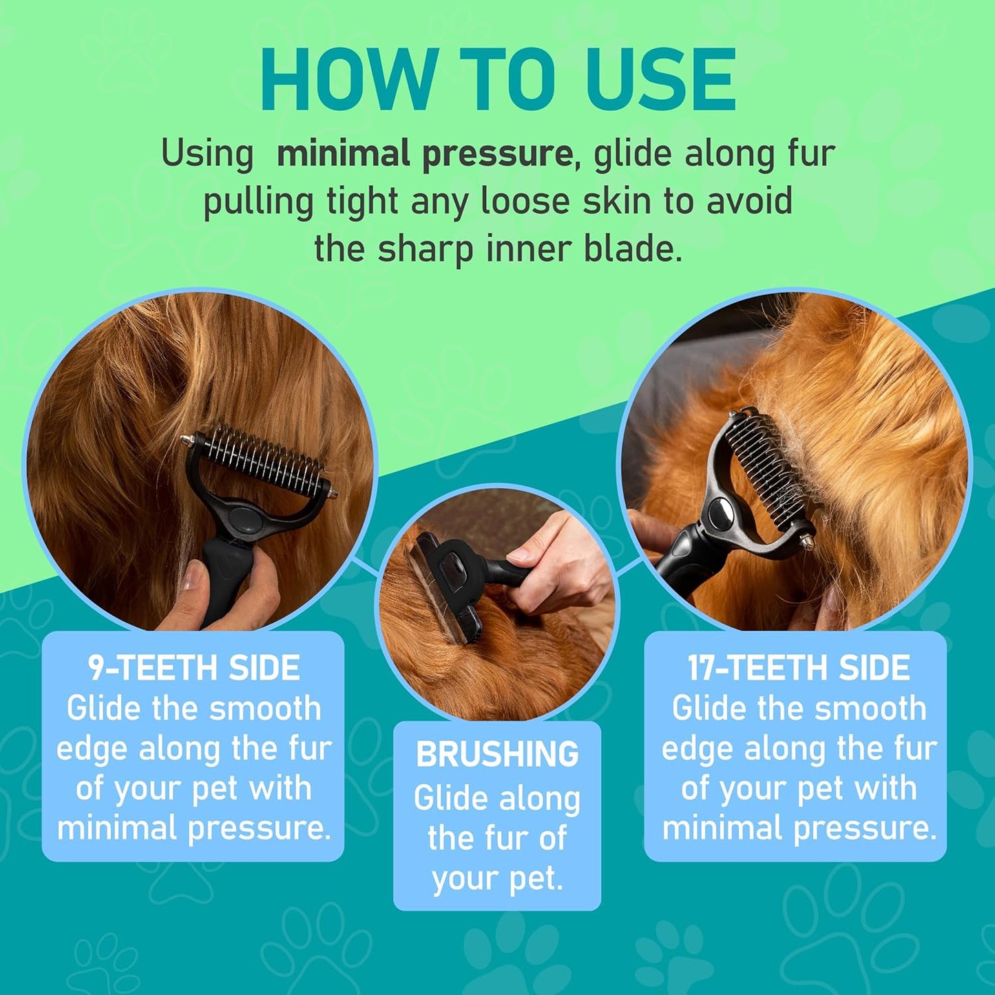 Hair Brush - Double Sided Shedding, Dematting Undercoat Rake for Dogs and Cats, Extra Wide Dog Grooming Brush, Reduce Shedding by 95%, Black