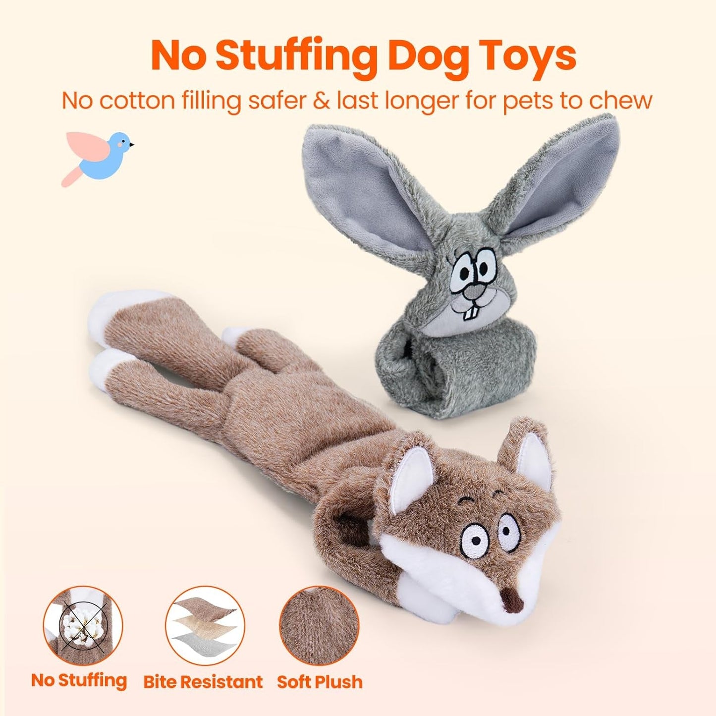Squeaky Dog Toys, No Stuffing Crinkle Plush Dog Toys to Keep Them Busy & Puppy Teething for Large, Medium, Small Breed, Easter Cute Bunny & Redfox