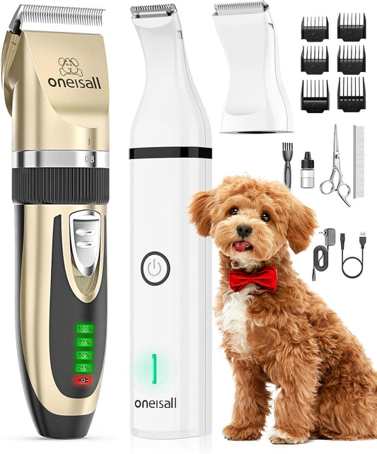 Dog Clippers and Dog Paw Trimmer Kit 2 in 1 Low Noise Cordless Dog Clippers for Grooming Pet Hair Trimmers for Small and Large Dogs Cats Animals