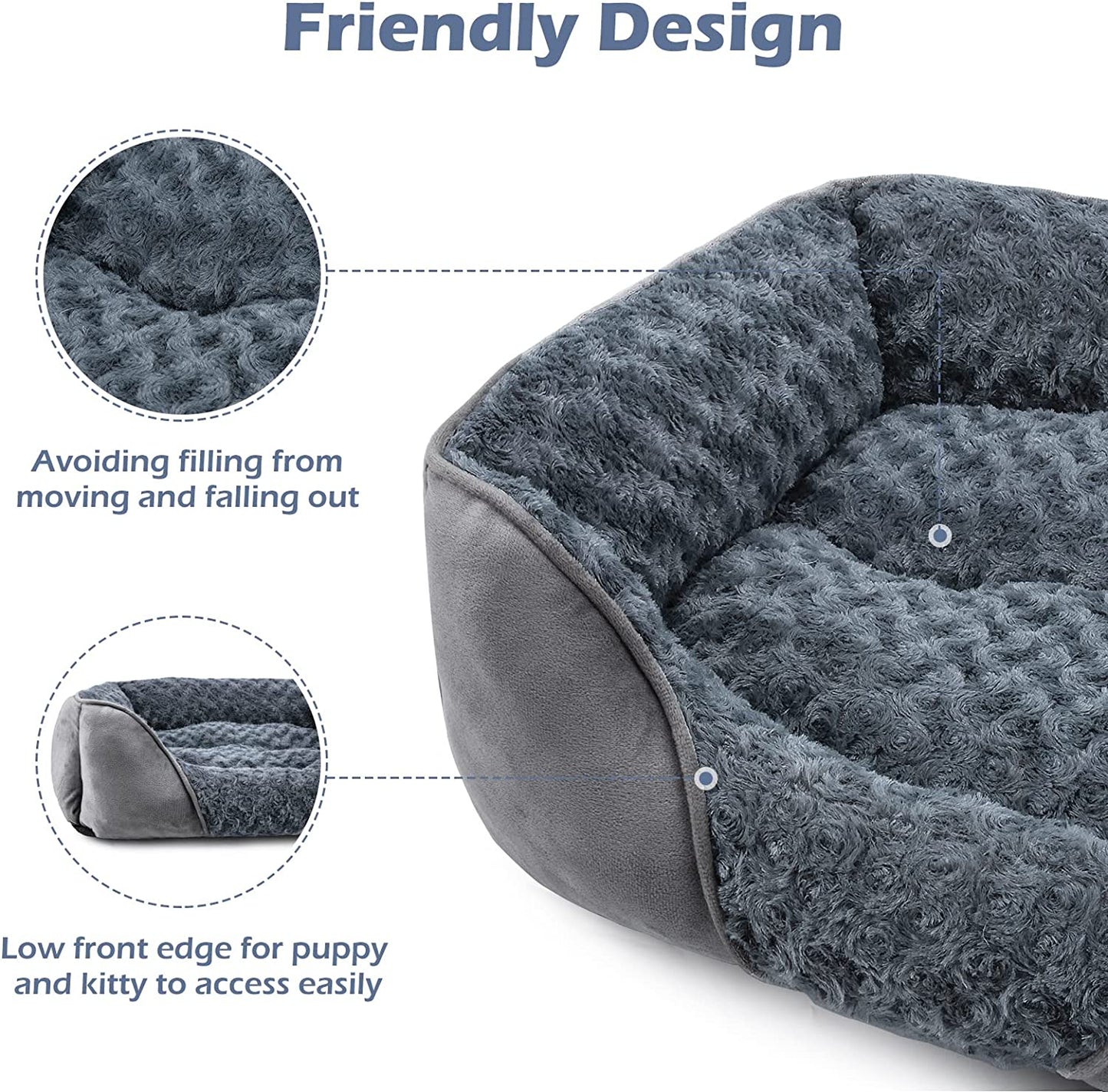 Small Dog Bed for Large Medium Small Dogs, Rectangle Washable Bed, Orthopedic Dog Bed, Soft Calming Sleeping Puppy Bed Durable Pet Cuddler with Anti-Slip Bottom S(20"X19"X6")