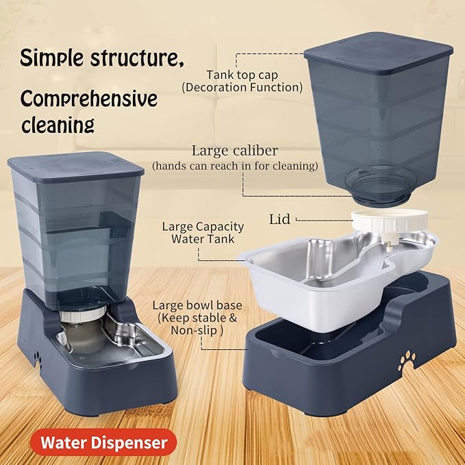 Pets Auto Feeder 5.2L,Food Feeder and Water Dispenser Set for Medium & Large Dogs Cats and Pets Animals (Navy)