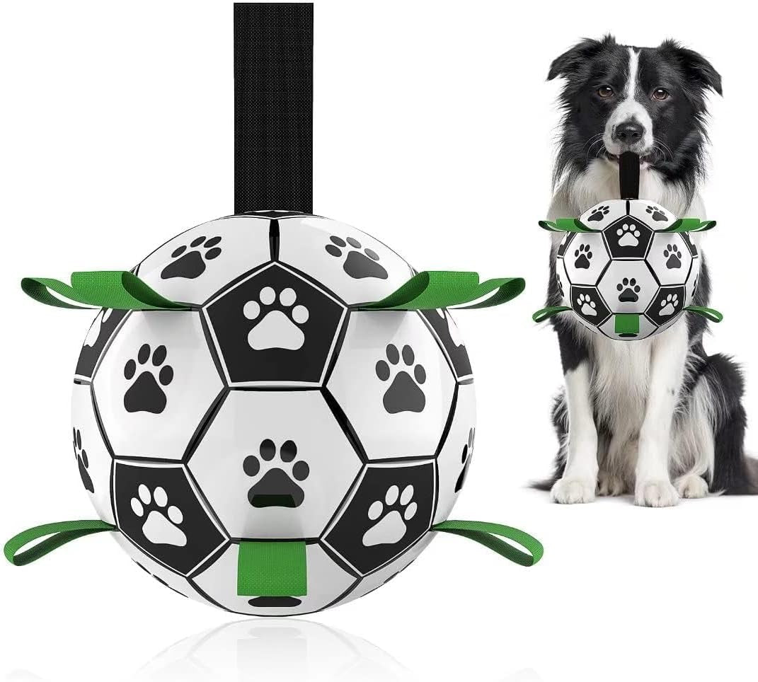 Dog Toys Soccer Ball with Straps, Interactive Dog Toys for Tug of War, Puppy Birthday Gifts, Dog Tug Toy, Dog Water Toy, Durable Dog Balls World Cup for Small & Medium Dogs(6 Inch)