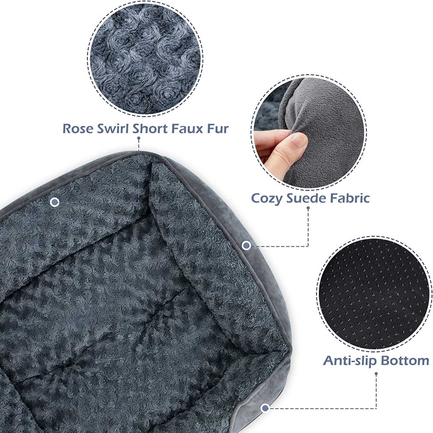Small Dog Bed for Large Medium Small Dogs, Rectangle Washable Bed, Orthopedic Dog Bed, Soft Calming Sleeping Puppy Bed Durable Pet Cuddler with Anti-Slip Bottom S(20"X19"X6")