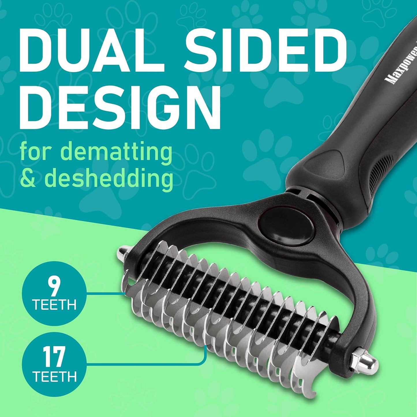 Hair Brush - Double Sided Shedding, Dematting Undercoat Rake for Dogs and Cats, Extra Wide Dog Grooming Brush, Reduce Shedding by 95%, Black