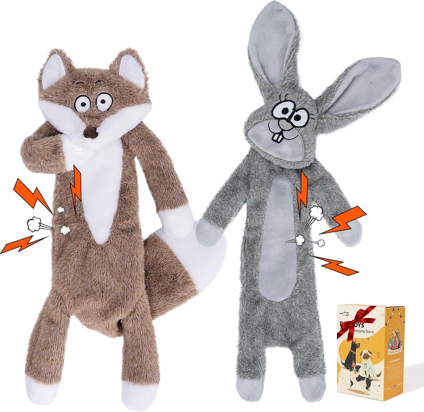 Squeaky Dog Toys, No Stuffing Crinkle Plush Dog Toys to Keep Them Busy & Puppy Teething for Large, Medium, Small Breed, Easter Cute Bunny & Redfox