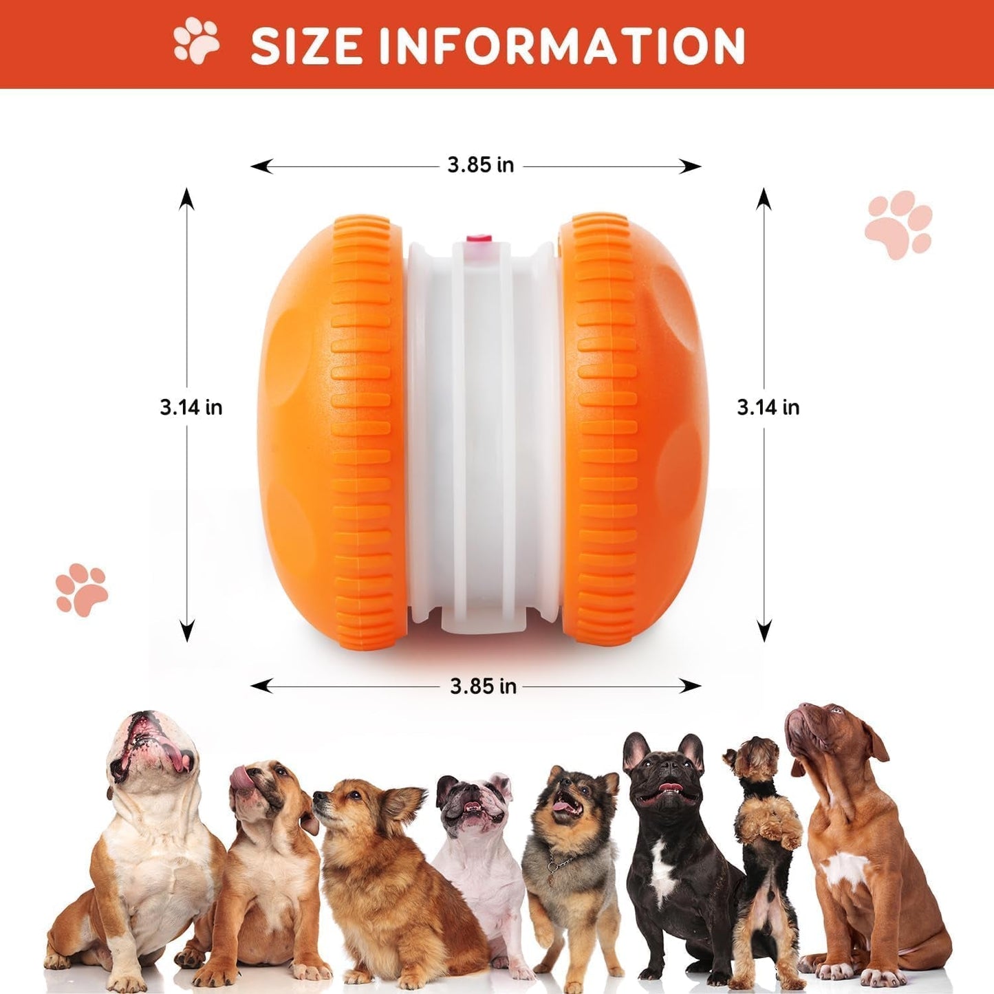 Interactive Dog Ball, Random Path Electric Automatic Moving and Rolling Dogs Toy with Rope for Small Medium Large Dogs, Motion-Activated Dog Stimulation Toy for Boredom Relief (Orange)