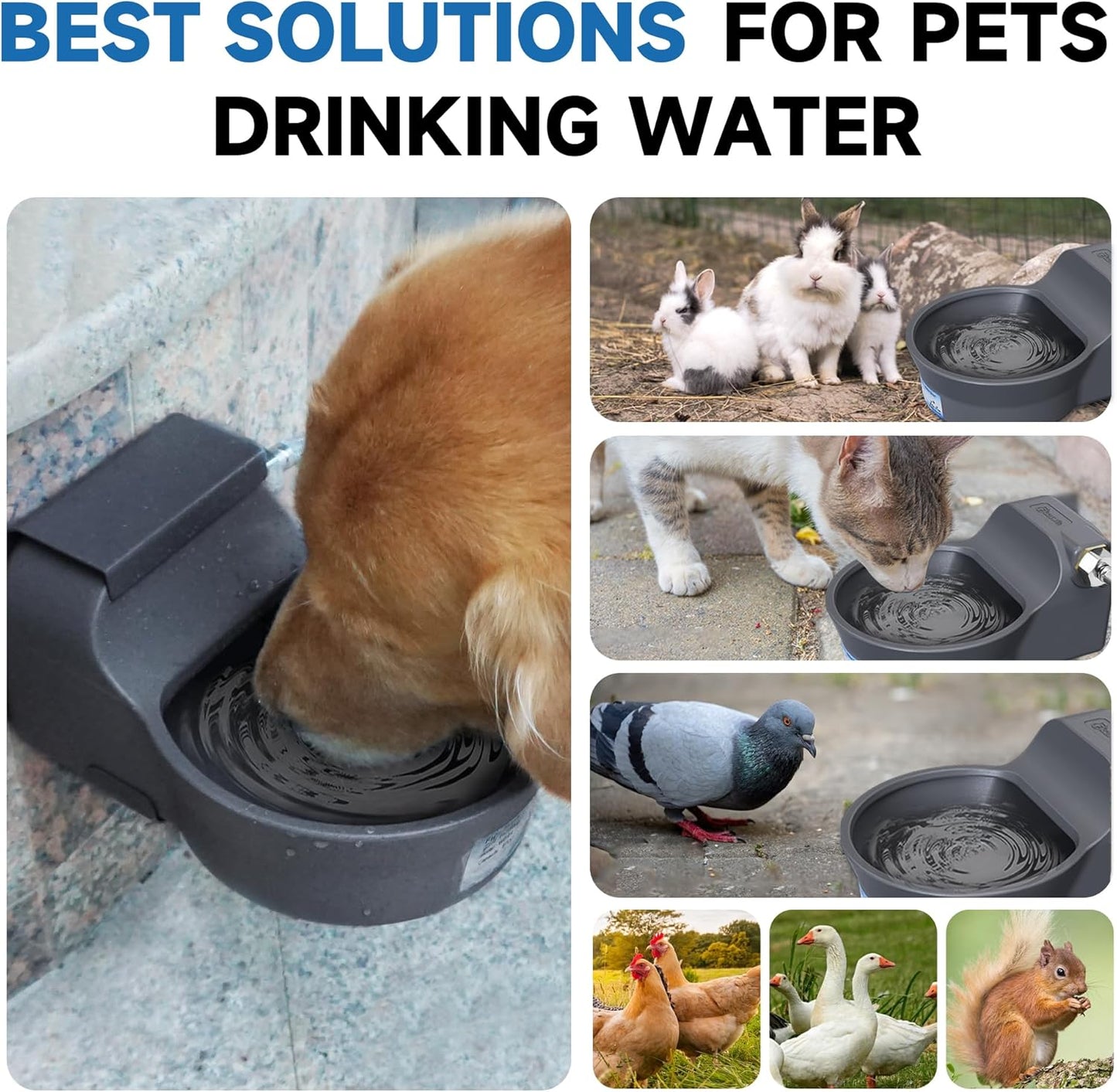 Automatic Dog Water Dispenser with Anti-Tip Bracket, 68 Oz Outdoor Dog Water Bowl Dispenser, Auto Refill Water Feeder for Pets & Livestock, Food Grade Waterer Fit 3/4" GHT Faucet, Wide Mouth