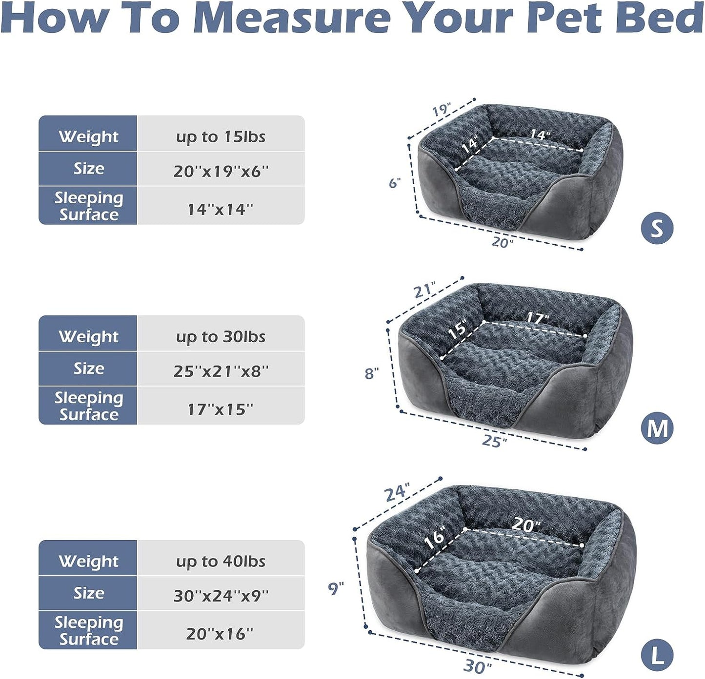 Small Dog Bed for Large Medium Small Dogs, Rectangle Washable Bed, Orthopedic Dog Bed, Soft Calming Sleeping Puppy Bed Durable Pet Cuddler with Anti-Slip Bottom S(20"X19"X6")