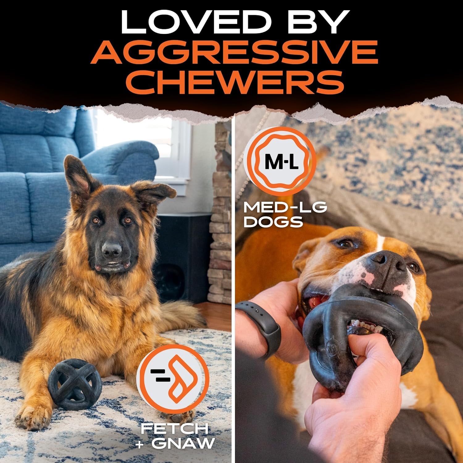 Monster K9 Indestructible Ring Ball - Lifetime Replacement - Medium & Large Breeds - Ultra Durable Dog Toy for Aggressive Chewers - Chew, Tug, & Fetch - 5.5"
