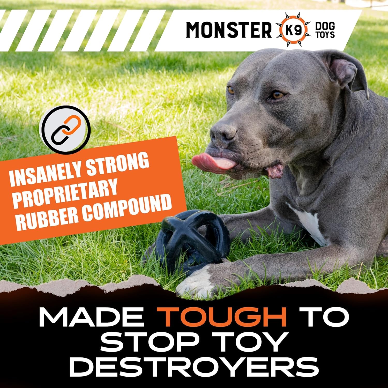 Monster K9 Indestructible Ring Ball - Lifetime Replacement - Medium & Large Breeds - Ultra Durable Dog Toy for Aggressive Chewers - Chew, Tug, & Fetch - 5.5"