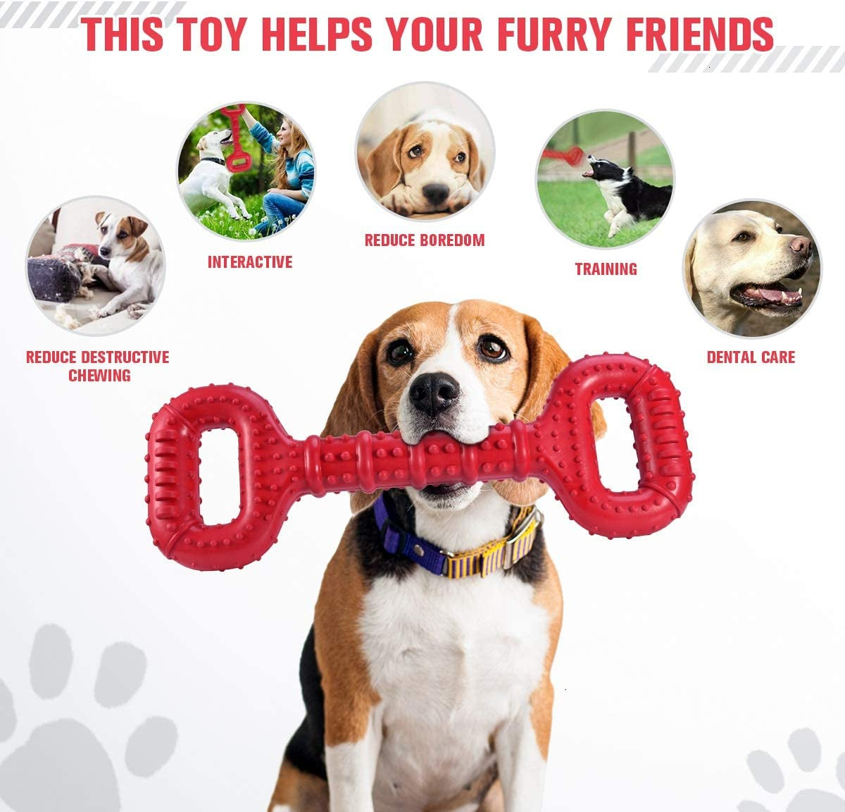 Dog Toys for Aggressive Chewers Large Breed, 15 Inch Interactive Long Lasting Dogs Toy with Convex Design Natural Rubber Tug-Of-War Toy for Medium Large Tooth Clean(Red)