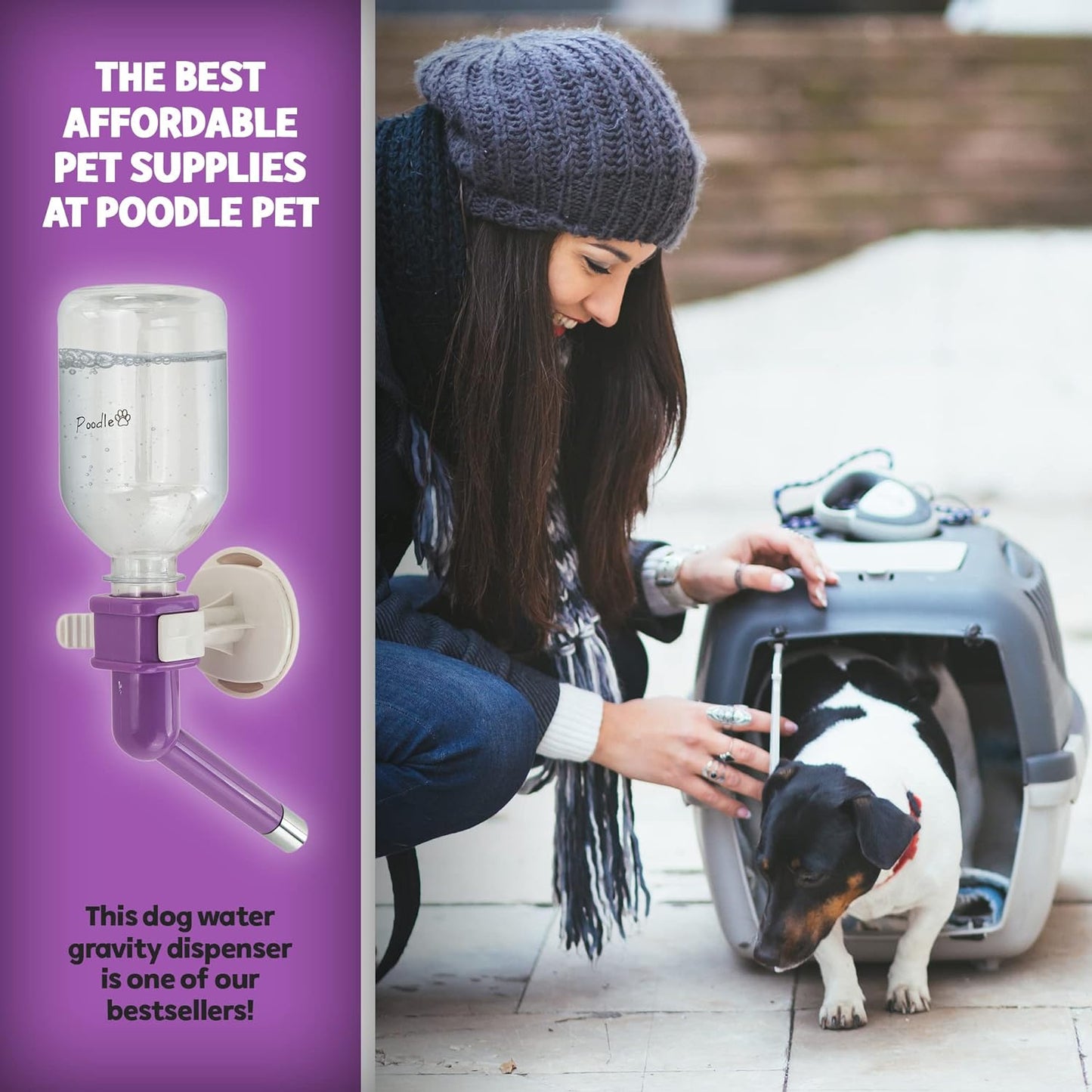 Water Feeder Bottle Container Dispenser for Cage or Kennel – Gravity Hydration Fountain with Spigot Spout for Dogs, Cats, Hamsters, Rabbits & Other Small Animals … (Crate Water Bottle)