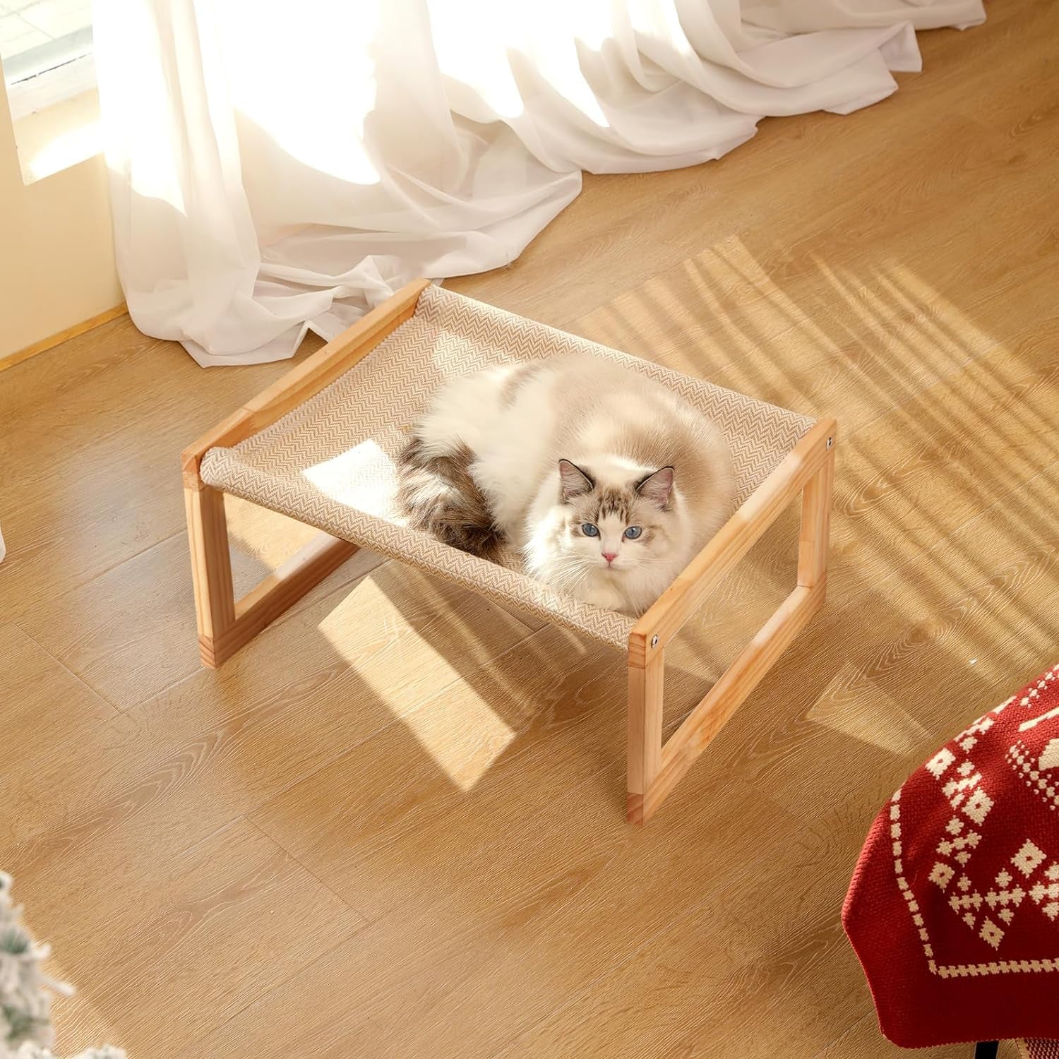 Dog Bed, Large Breathable Cat Bed, Wooden Cat Hammock for Outdoor, 21 X 16.5 Inch Elevated Pet Furniture Suitable for Kitty, Puppy, Rabbit, Bunny and Small Animal