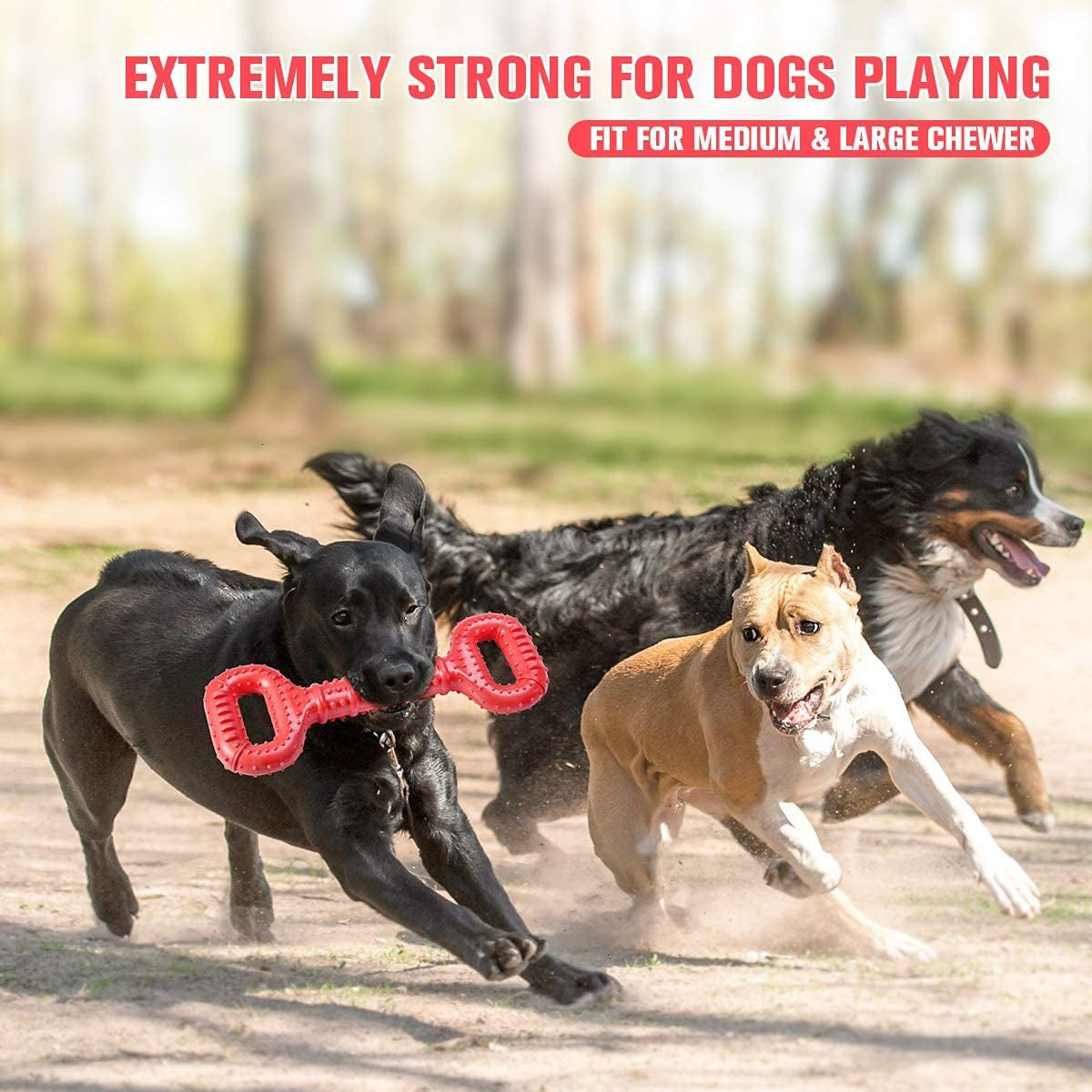 Dog Toys for Aggressive Chewers Large Breed, 15 Inch Interactive Long Lasting Dogs Toy with Convex Design Natural Rubber Tug-Of-War Toy for Medium Large Tooth Clean(Red)