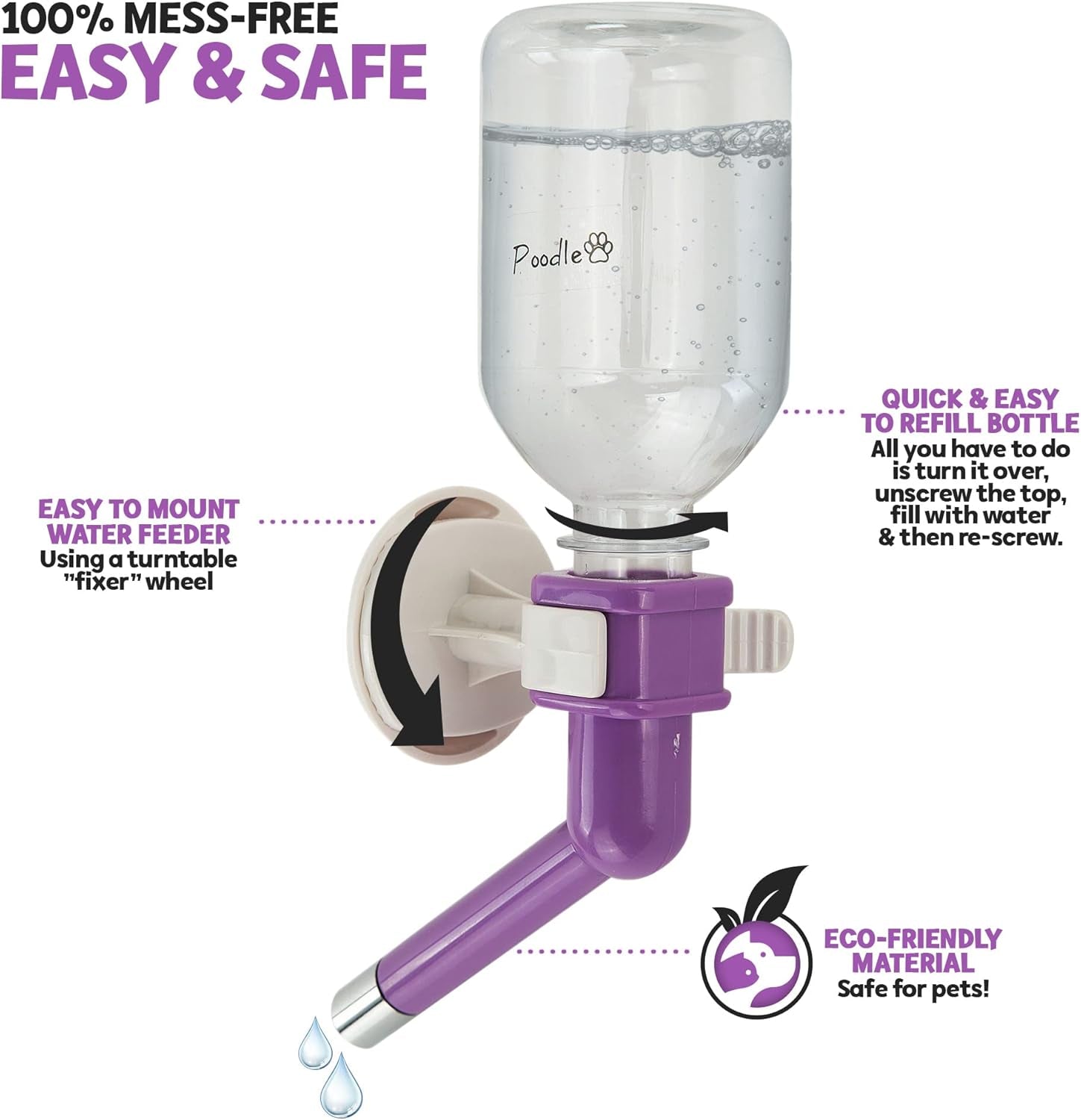 Water Feeder Bottle Container Dispenser for Cage or Kennel – Gravity Hydration Fountain with Spigot Spout for Dogs, Cats, Hamsters, Rabbits & Other Small Animals … (Crate Water Bottle)