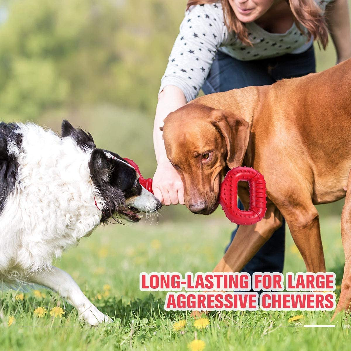 Dog Toys for Aggressive Chewers Large Breed, 15 Inch Interactive Long Lasting Dogs Toy with Convex Design Natural Rubber Tug-Of-War Toy for Medium Large Tooth Clean(Red)