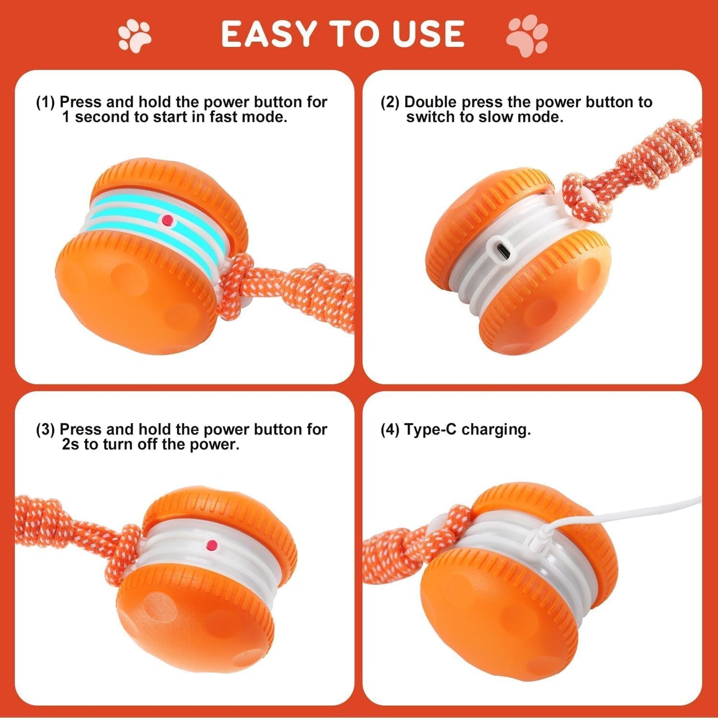 Interactive Dog Ball, Random Path Electric Automatic Moving and Rolling Dogs Toy with Rope for Small Medium Large Dogs, Motion-Activated Dog Stimulation Toy for Boredom Relief (Orange)