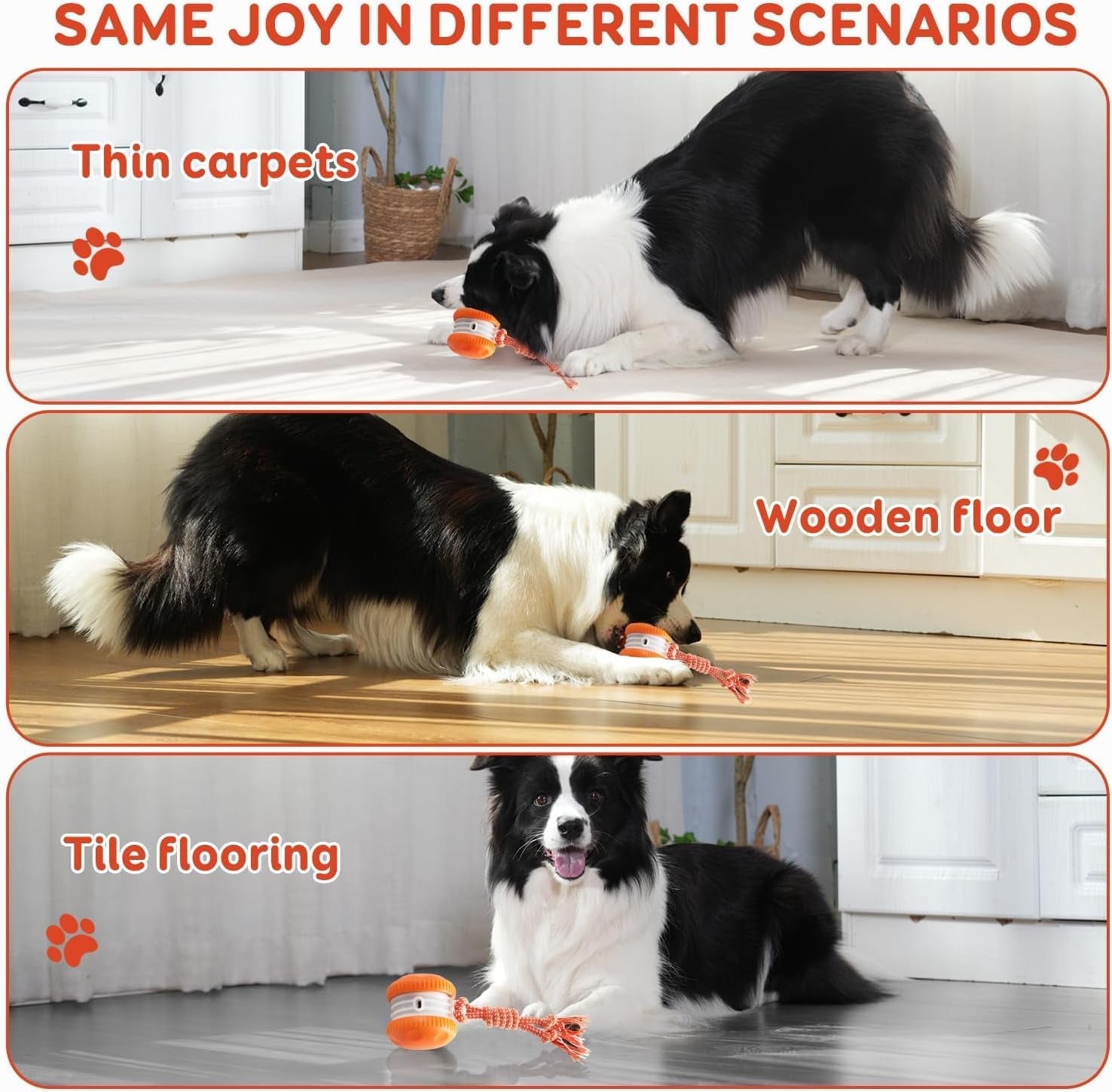 Interactive Dog Ball, Random Path Electric Automatic Moving and Rolling Dogs Toy with Rope for Small Medium Large Dogs, Motion-Activated Dog Stimulation Toy for Boredom Relief (Orange)