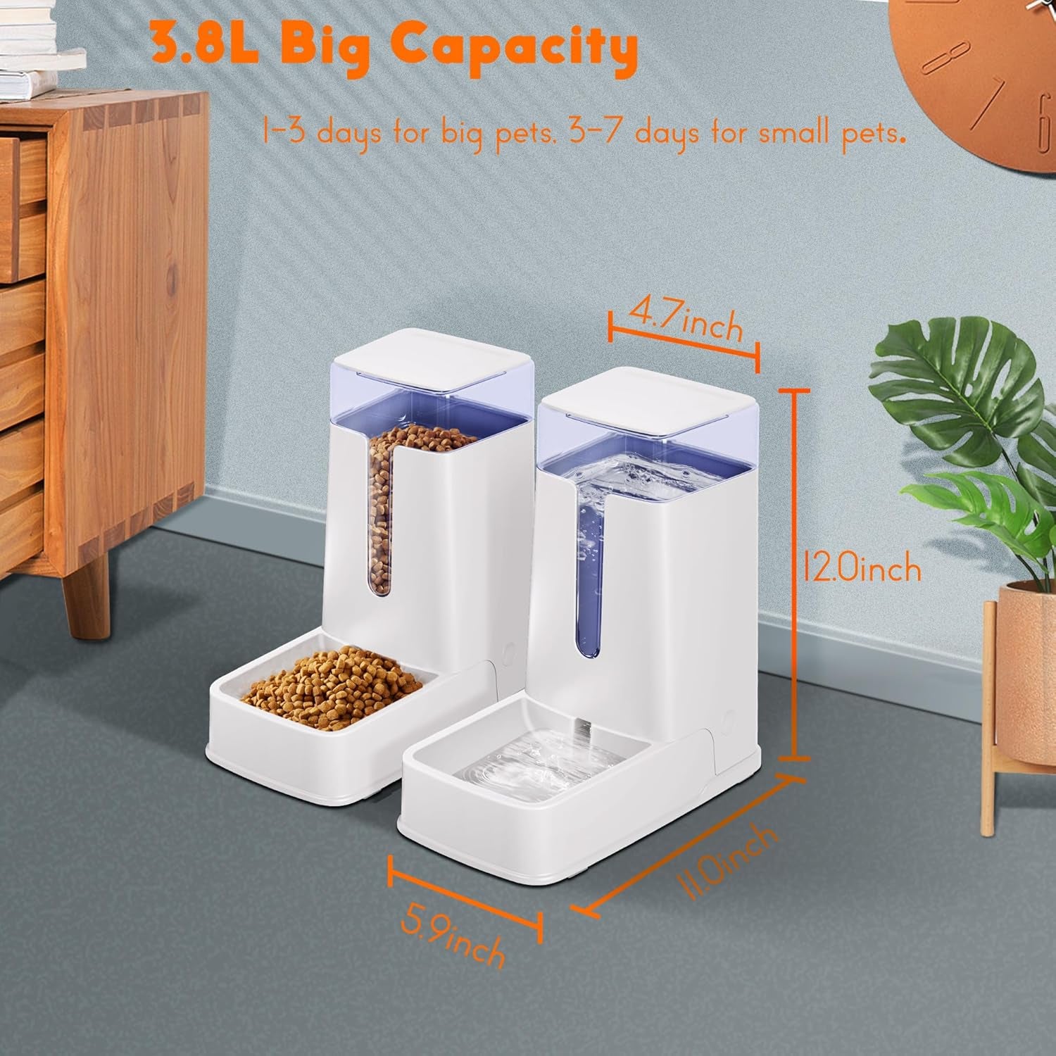 2 Packs Automatic Cat Feeder and Waterer, Gravity Dog Food and Water Dispenser Set for Small Medium Big Pets Cats Dogs Puppy Kitten, 1 Gallon X 2