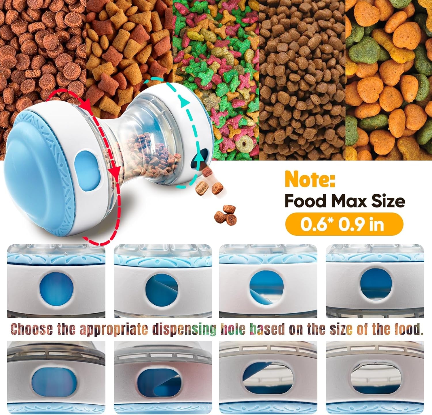 Interactive Roller Puzzle Dispenser Toy for Dogs, Interactive Chase Toys, Adjustable Dog Treat Dispensing Dog Toys, Improves Pets Digestion System Dog Chew Toys Pet Gift (Blue and White)
