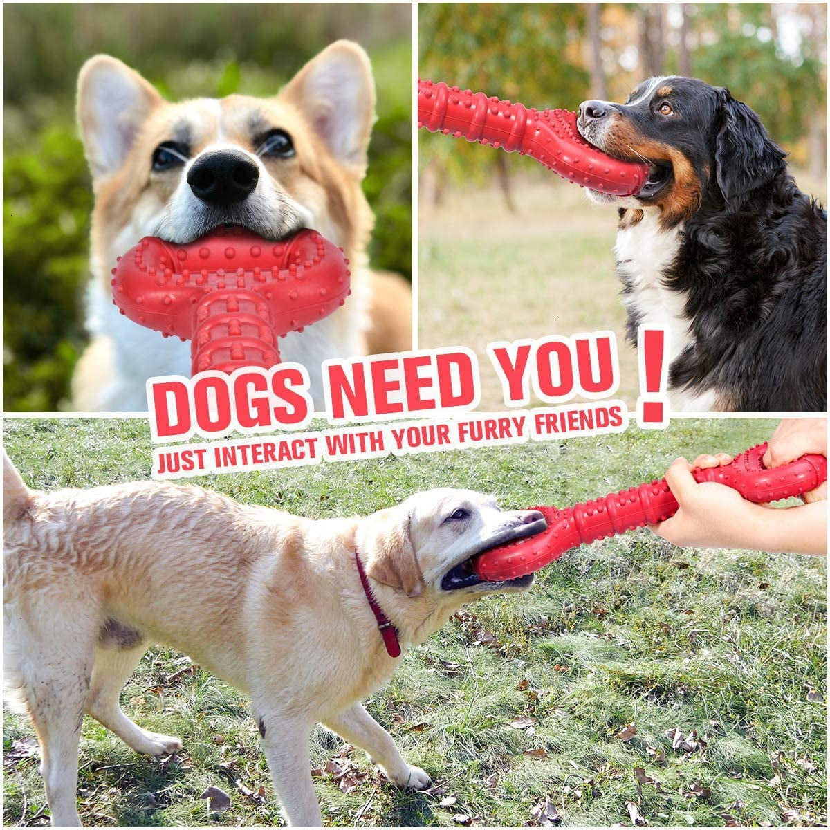 Dog Toys for Aggressive Chewers Large Breed, 15 Inch Interactive Long Lasting Dogs Toy with Convex Design Natural Rubber Tug-Of-War Toy for Medium Large Tooth Clean(Red)