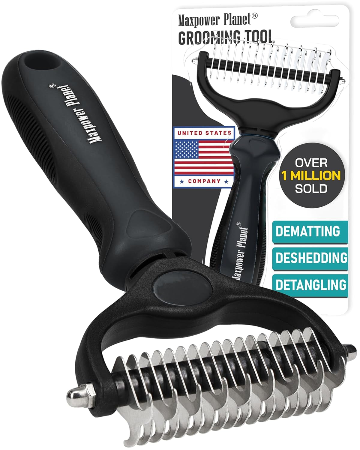 Hair Brush - Double Sided Shedding, Dematting Undercoat Rake for Dogs and Cats, Extra Wide Dog Grooming Brush, Reduce Shedding by 95%, Black