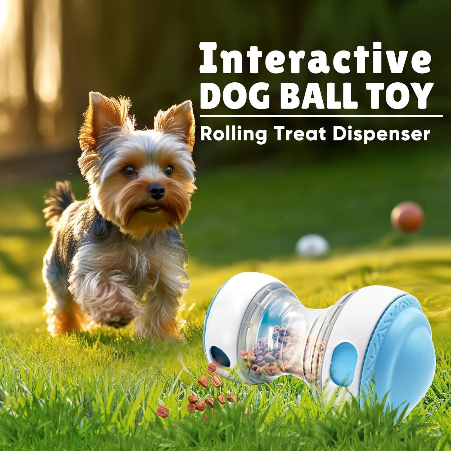 Interactive Roller Puzzle Dispenser Toy for Dogs, Interactive Chase Toys, Adjustable Dog Treat Dispensing Dog Toys, Improves Pets Digestion System Dog Chew Toys Pet Gift (Blue and White)