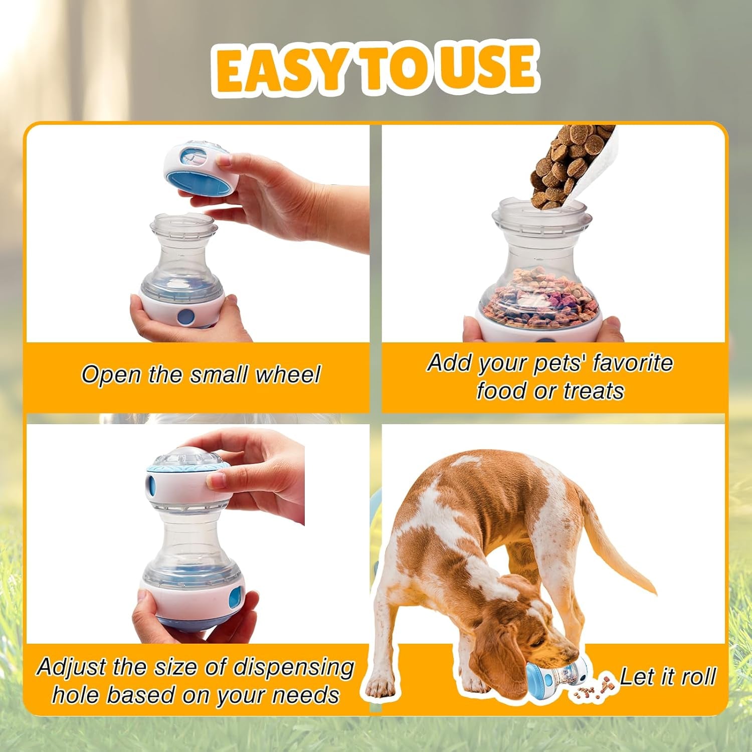 Interactive Roller Puzzle Dispenser Toy for Dogs, Interactive Chase Toys, Adjustable Dog Treat Dispensing Dog Toys, Improves Pets Digestion System Dog Chew Toys Pet Gift (Blue and White)