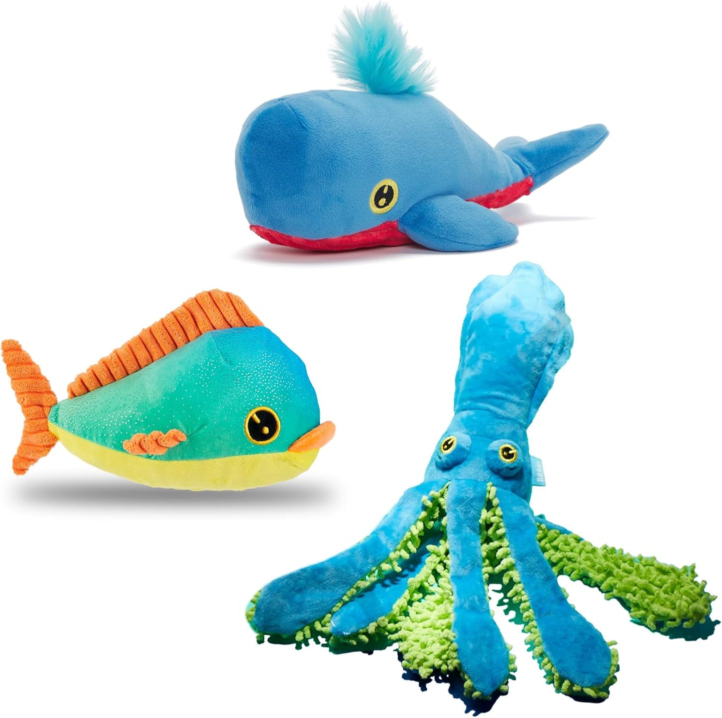 under the Sea Bundle - 3 Toys for Medium and Large Dogs - Squeaky Dog Toys, Tug Toys, Plush Chew Toys - Maggie Mahi, Shify Sid the Squid, Moby Lick