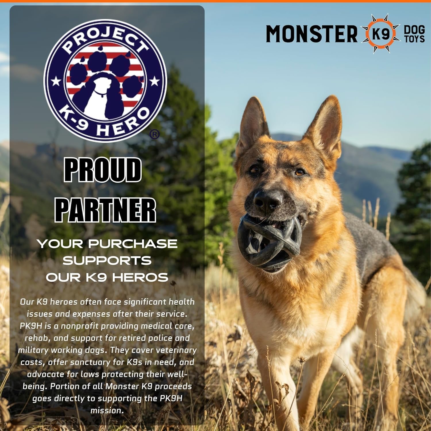 Monster K9 Indestructible Ring Ball - Lifetime Replacement - Medium & Large Breeds - Ultra Durable Dog Toy for Aggressive Chewers - Chew, Tug, & Fetch - 5.5"