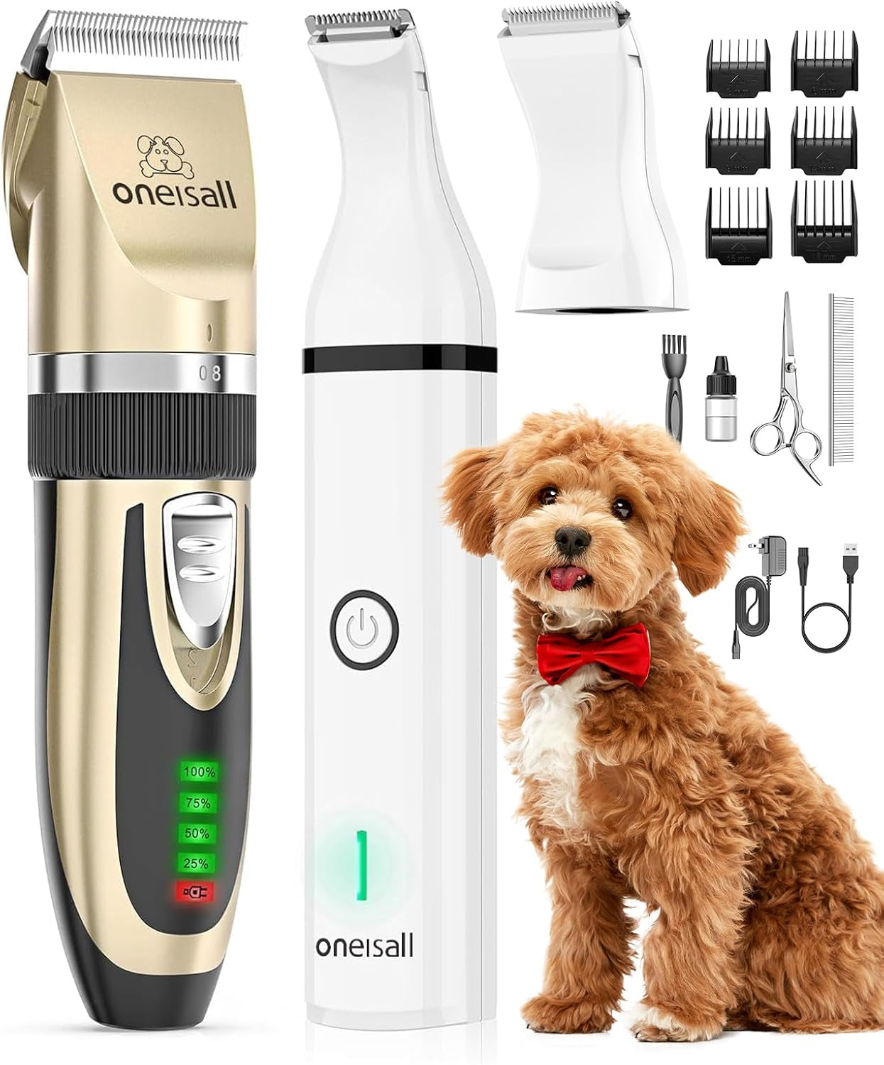 Dog Clippers and Dog Paw Trimmer Kit 2 in 1 Low Noise Cordless Dog Clippers for Grooming Pet Hair Trimmers for Small and Large Dogs Cats Animals