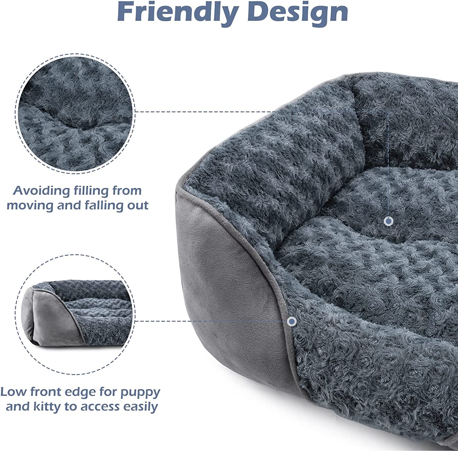 Small Dog Bed for Large Medium Small Dogs, Rectangle Washable Bed, Orthopedic Dog Bed, Soft Calming Sleeping Puppy Bed Durable Pet Cuddler with Anti-Slip Bottom S(20"X19"X6")