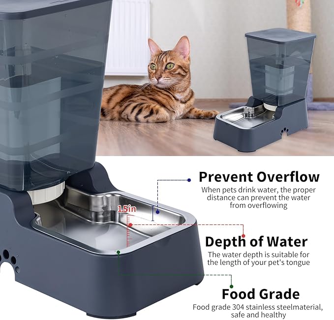 Pets Auto Feeder 5.2L,Food Feeder and Water Dispenser Set for Medium & Large Dogs Cats and Pets Animals (Navy)