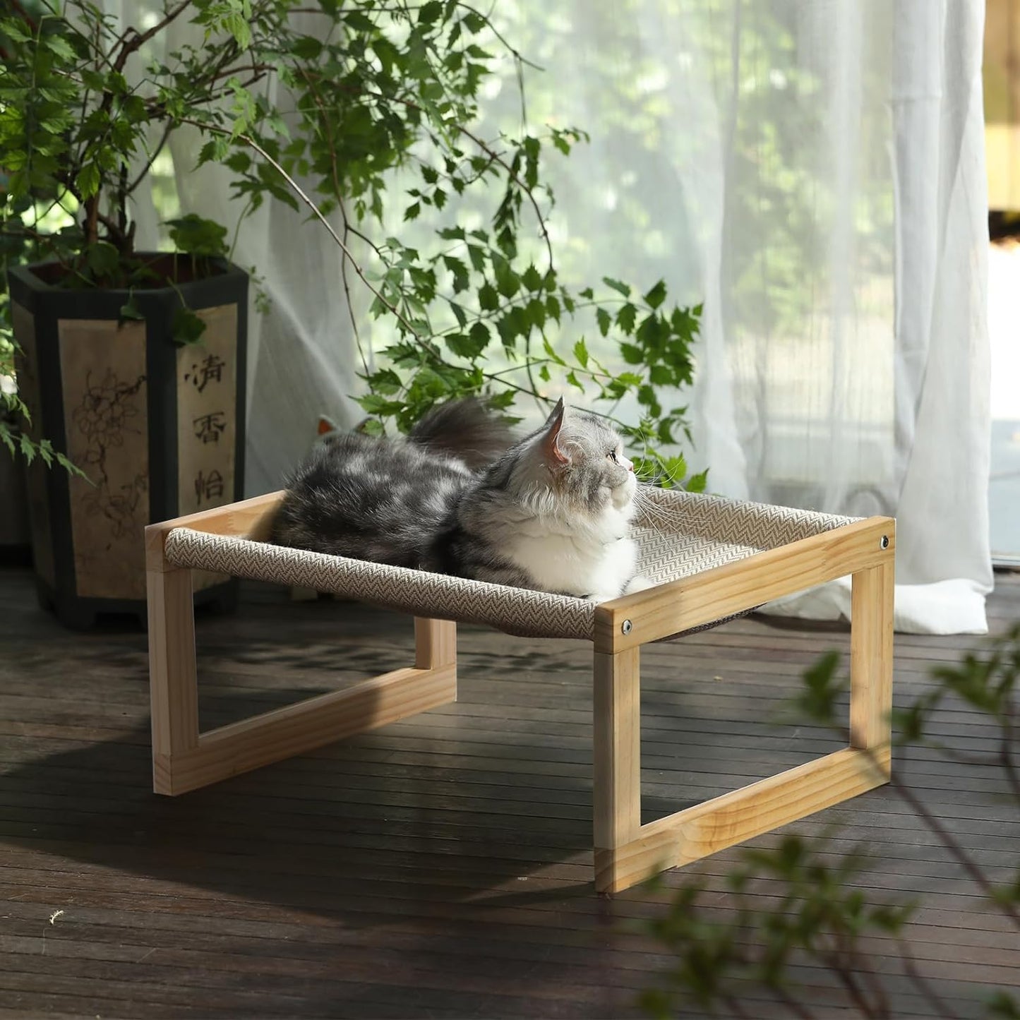 Dog Bed, Large Breathable Cat Bed, Wooden Cat Hammock for Outdoor, 21 X 16.5 Inch Elevated Pet Furniture Suitable for Kitty, Puppy, Rabbit, Bunny and Small Animal