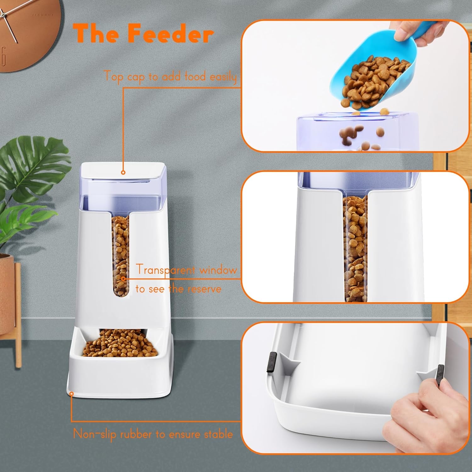 2 Packs Automatic Cat Feeder and Waterer, Gravity Dog Food and Water Dispenser Set for Small Medium Big Pets Cats Dogs Puppy Kitten, 1 Gallon X 2