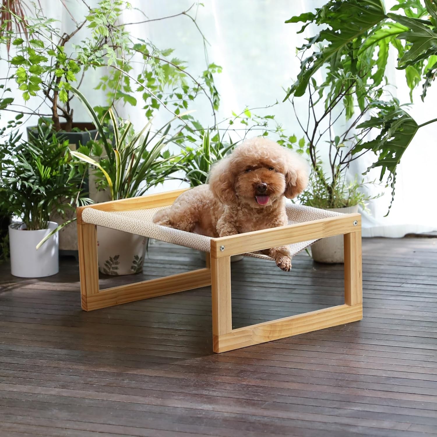Dog Bed, Large Breathable Cat Bed, Wooden Cat Hammock for Outdoor, 21 X 16.5 Inch Elevated Pet Furniture Suitable for Kitty, Puppy, Rabbit, Bunny and Small Animal