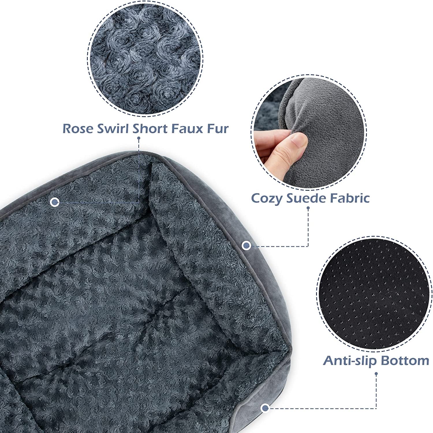 Small Dog Bed for Large Medium Small Dogs, Rectangle Washable Bed, Orthopedic Dog Bed, Soft Calming Sleeping Puppy Bed Durable Pet Cuddler with Anti-Slip Bottom S(20"X19"X6")
