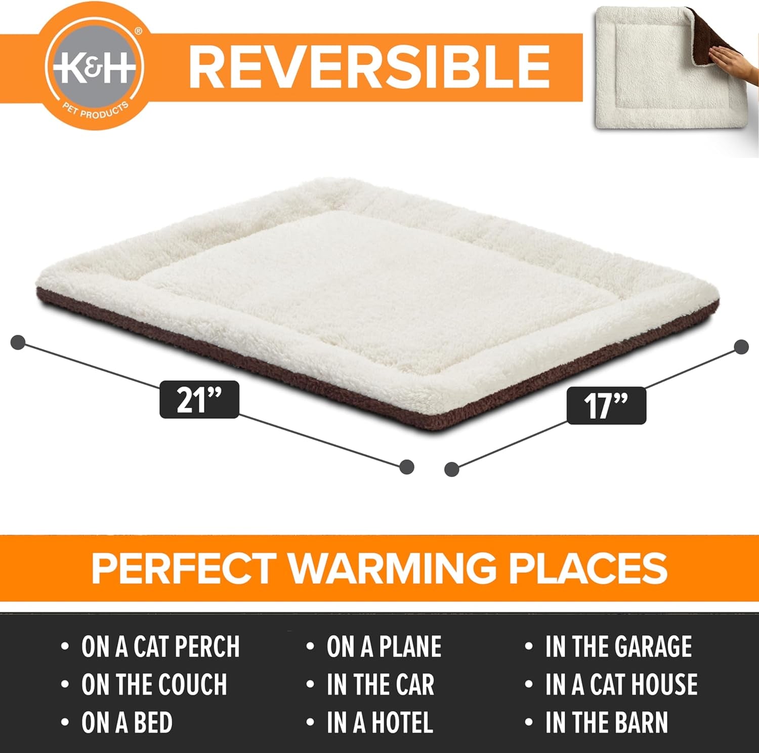 Self-Warming Cat Bed Pad, Self Heating Pad for Outdoor Cat Houses, Warming Mat for Indoor Pet Beds & Furniture, Reversible Blanket, Washable - Small 21 X 17In Oatmeal/Chocolate