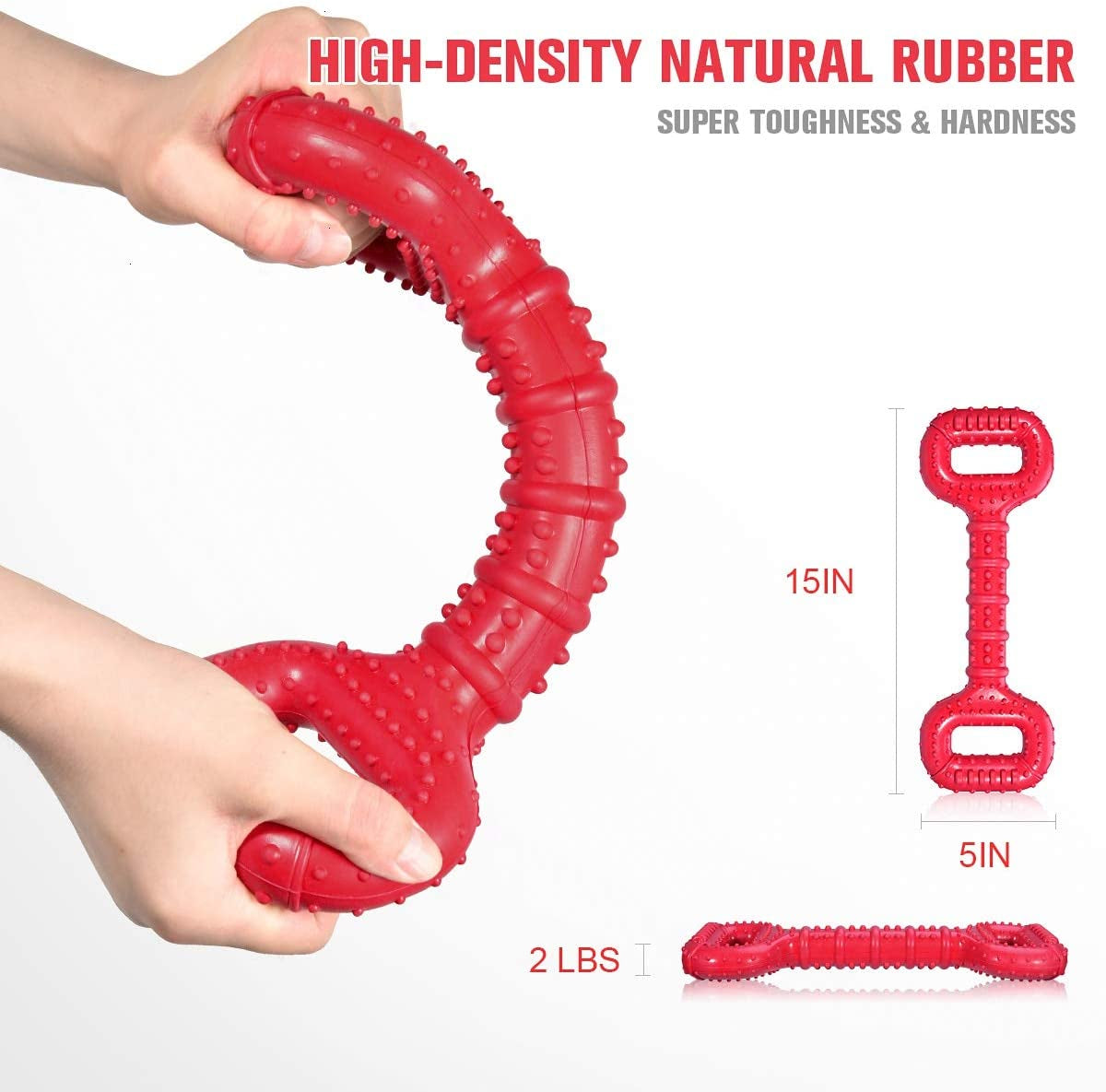 Dog Toys for Aggressive Chewers Large Breed, 15 Inch Interactive Long Lasting Dogs Toy with Convex Design Natural Rubber Tug-Of-War Toy for Medium Large Tooth Clean(Red)