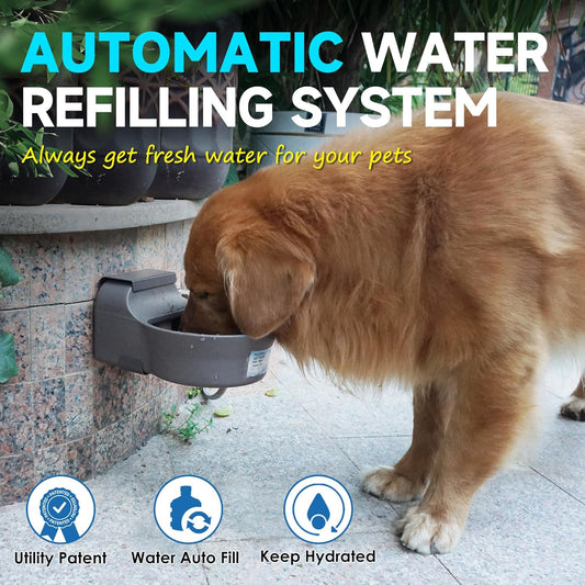 Automatic Dog Water Dispenser with Anti-Tip Bracket, 68 Oz Outdoor Dog Water Bowl Dispenser, Auto Refill Water Feeder for Pets & Livestock, Food Grade Waterer Fit 3/4" GHT Faucet, Wide Mouth