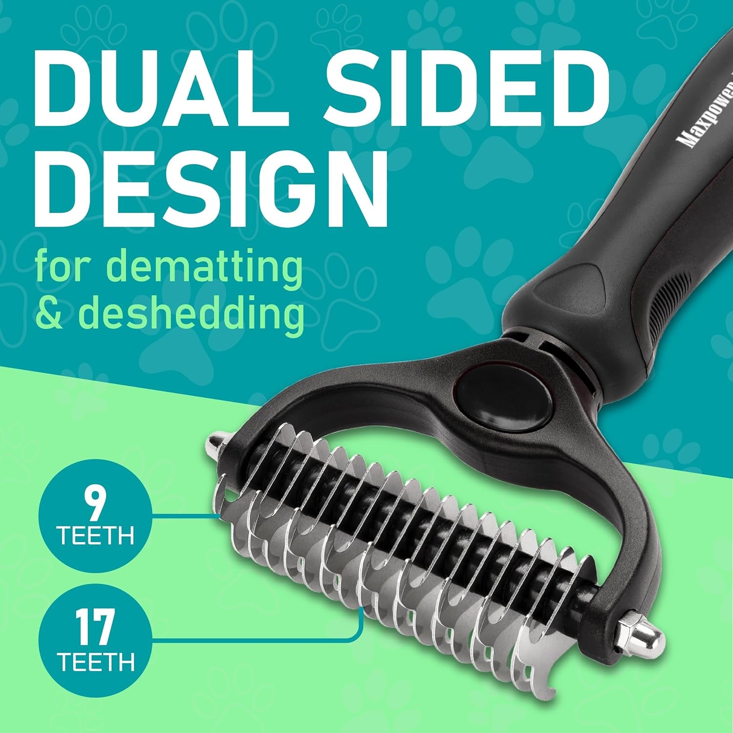 Hair Brush - Double Sided Shedding, Dematting Undercoat Rake for Dogs and Cats, Extra Wide Dog Grooming Brush, Reduce Shedding by 95%, Black