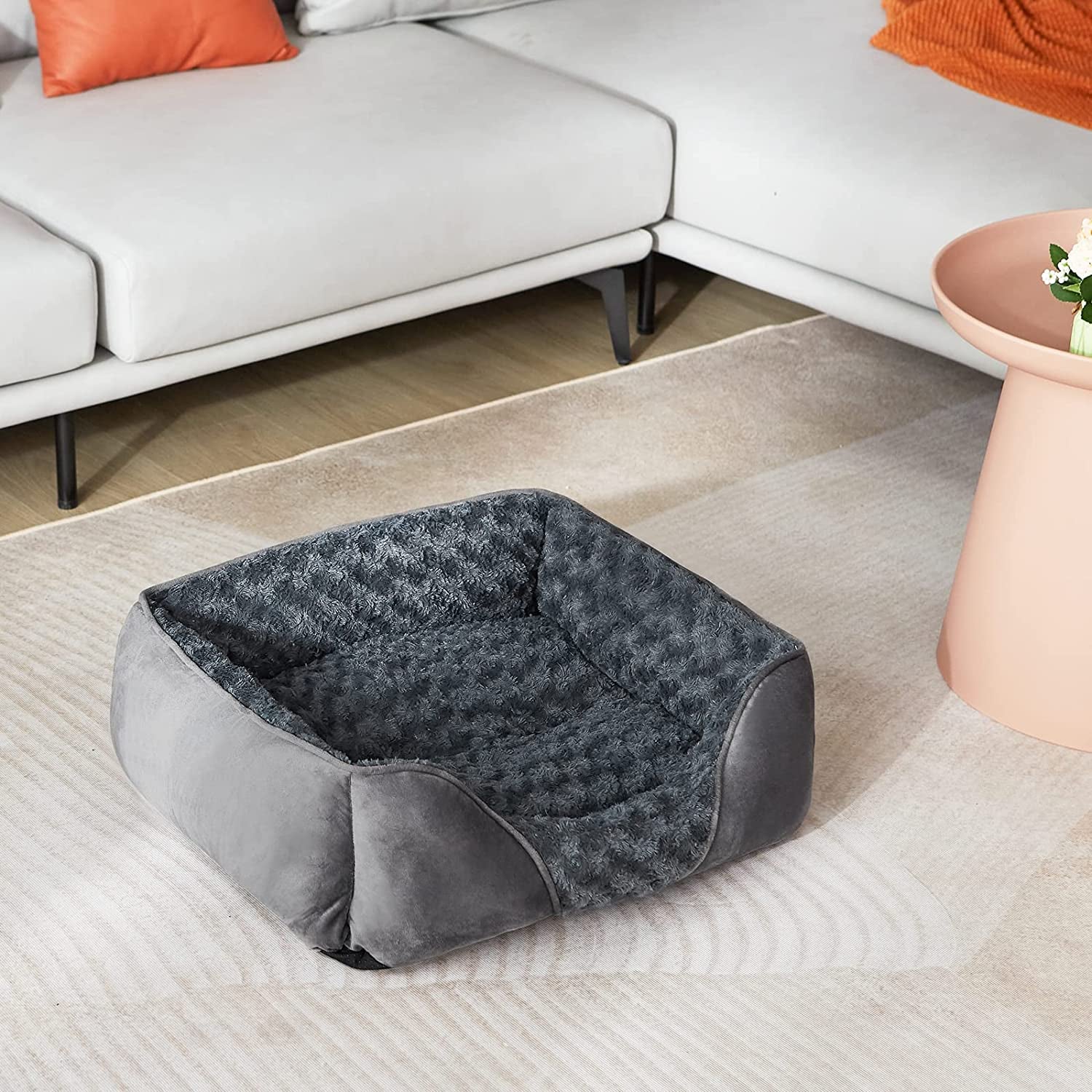 Small Dog Bed for Large Medium Small Dogs, Rectangle Washable Bed, Orthopedic Dog Bed, Soft Calming Sleeping Puppy Bed Durable Pet Cuddler with Anti-Slip Bottom S(20"X19"X6")