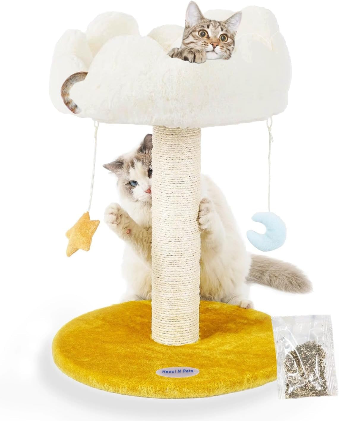 Cloud Cat Tree, Cat Scratching Post with Bed, Small Cat Tree for Kittens, Cat Scratch Post with Cloud-Shaped Soft Perch & Cute Toys, Removeable Cover, Bounus Catnip