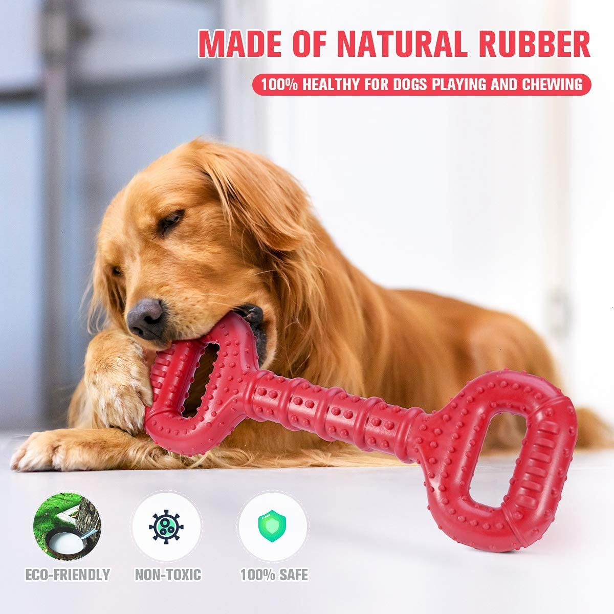 Dog Toys for Aggressive Chewers Large Breed, 15 Inch Interactive Long Lasting Dogs Toy with Convex Design Natural Rubber Tug-Of-War Toy for Medium Large Tooth Clean(Red)