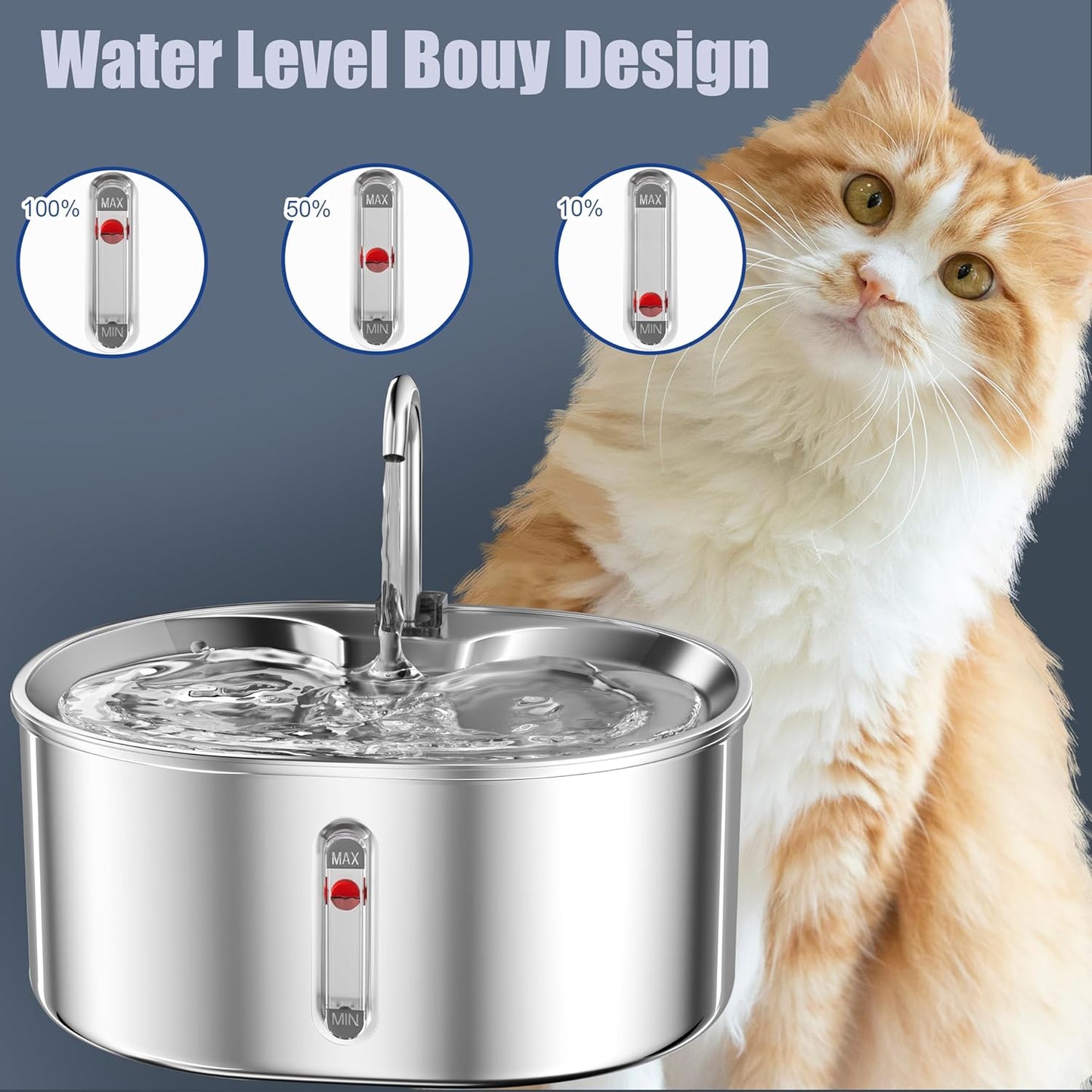 Cat Water Fountain, Dog Water Bowl Dispenser Stainless Steel, 3.2L/ 108Oz Large Capacity Pet Fountain, Quiet Circulating Filtration System Water Feeder Automatic Metal Drink Supplier Kitten