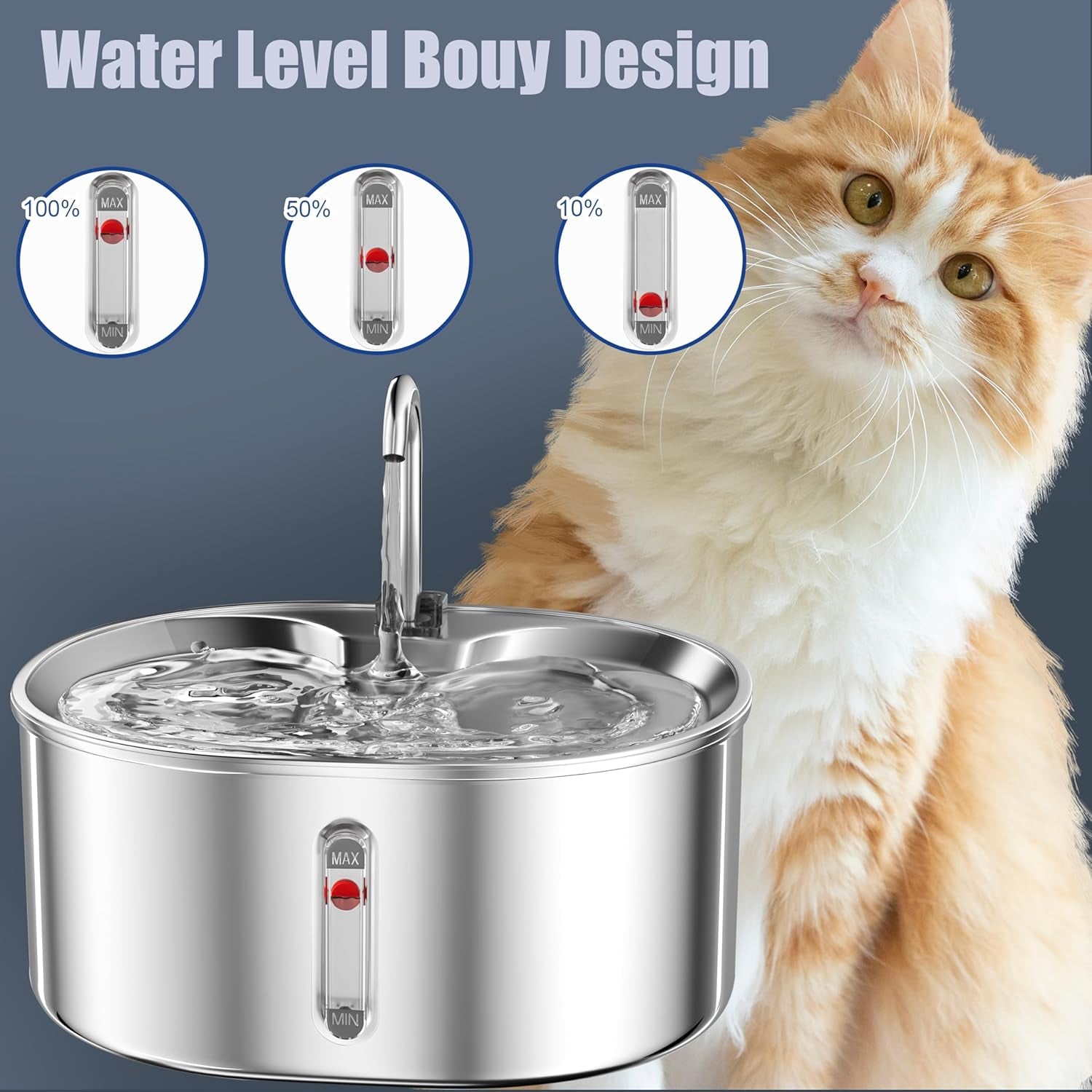 Cat Water Fountain, Dog Water Bowl Dispenser Stainless Steel, 3.2L/ 108Oz Large Capacity Pet Fountain, Quiet Circulating Filtration System Water Feeder Automatic Metal Drink Supplier Kitten