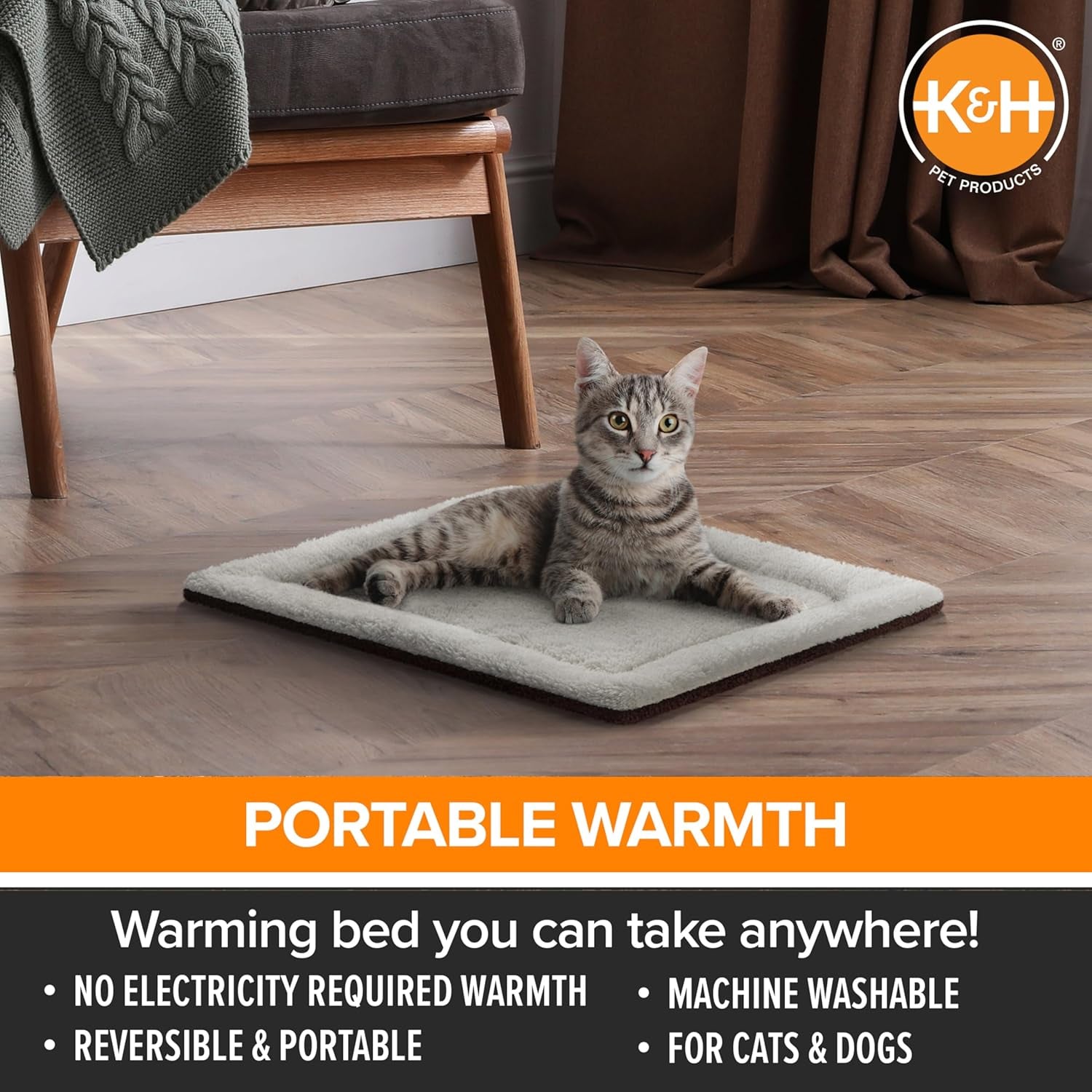 Self-Warming Cat Bed Pad, Self Heating Pad for Outdoor Cat Houses, Warming Mat for Indoor Pet Beds & Furniture, Reversible Blanket, Washable - Small 21 X 17In Oatmeal/Chocolate