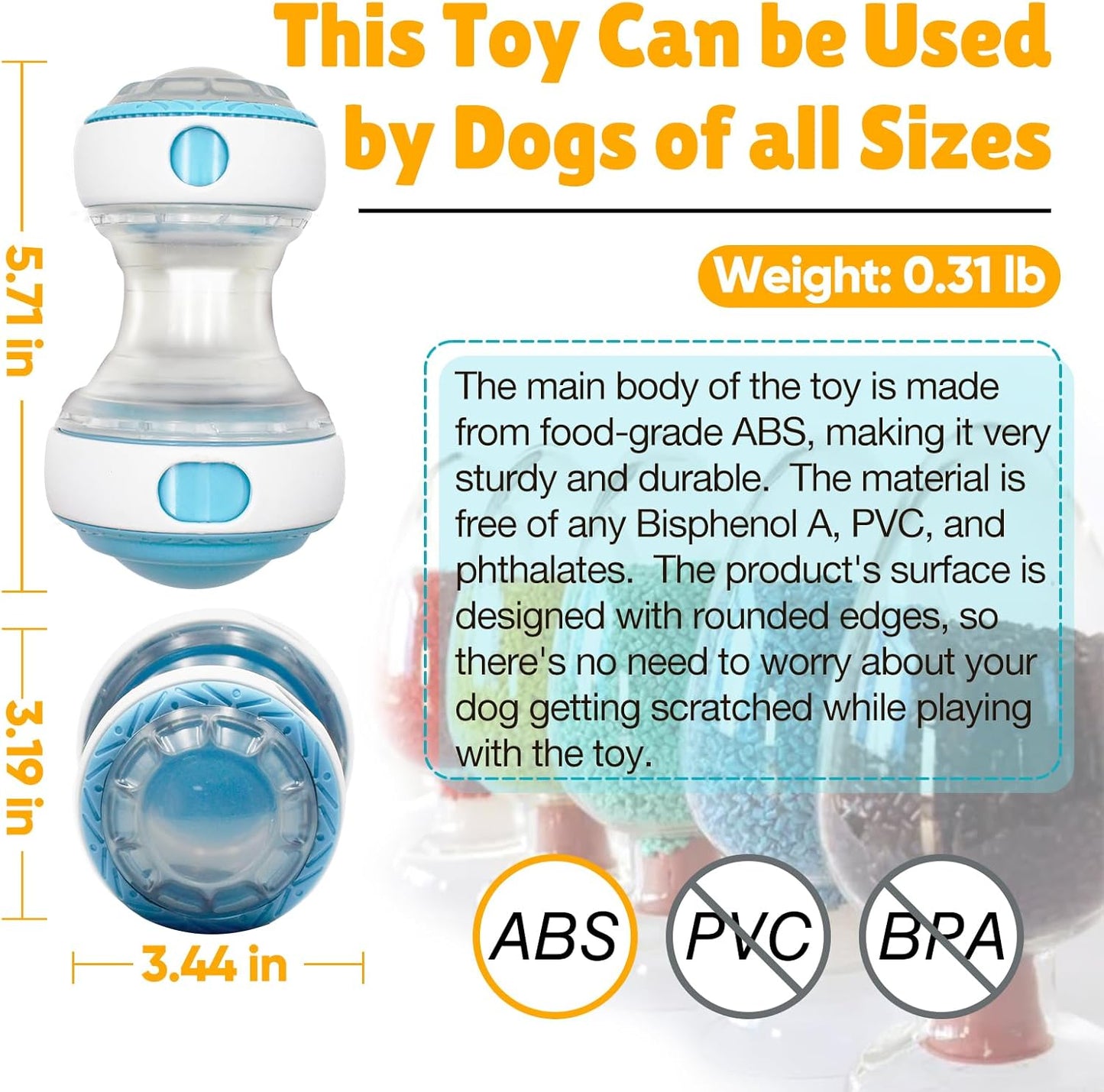 Interactive Roller Puzzle Dispenser Toy for Dogs, Interactive Chase Toys, Adjustable Dog Treat Dispensing Dog Toys, Improves Pets Digestion System Dog Chew Toys Pet Gift (Blue and White)